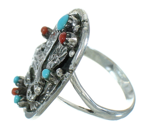 Sterling Silver And Turquoise Coral Eagle Ring Size 6-1/4 RX84401